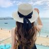 Korean Bow Women Straw Hat Summer Sunscreen Flat Top Fisherman Cap Wide Brim Lady Girl Beach Travel Sun Visors Panama Hats