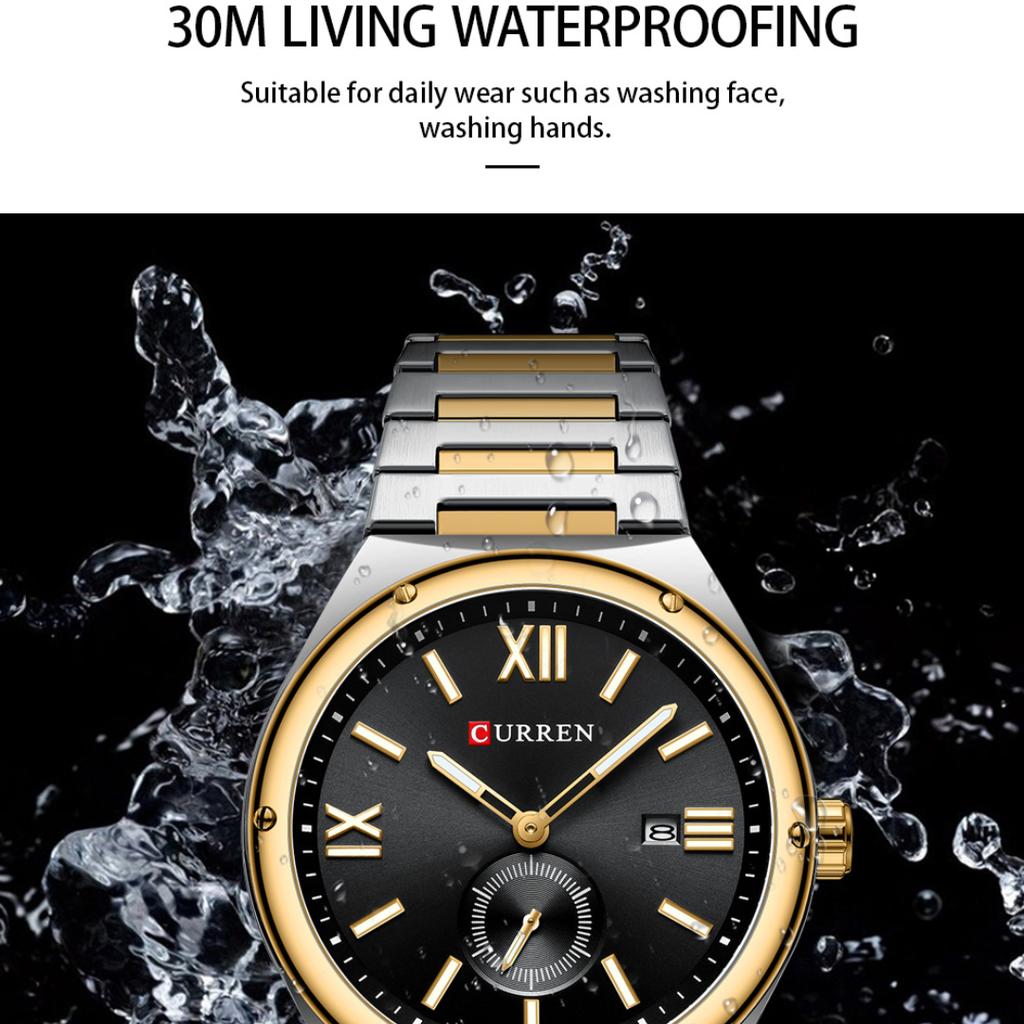 CURREN Luxury Watch Business Waterproof Male Clock Luminous Date Stainless Steel Square Quartz Men Watch Casual Business Wristwatch