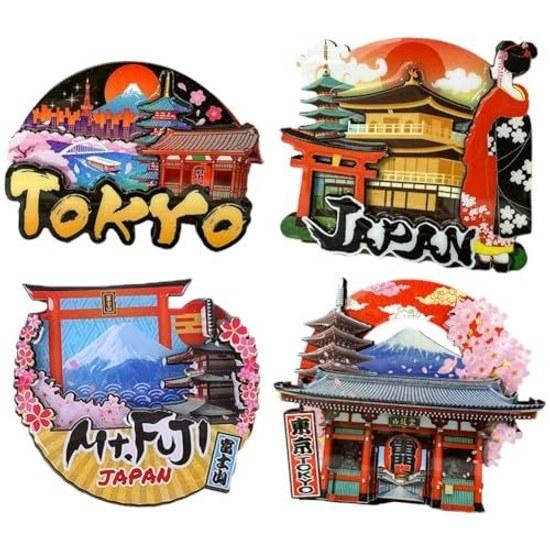 Refrigerator magnet Japanese cityscape magnetic sticker souvenir travel memorabilia home kitchen decoration set 4 style 2 (random style)