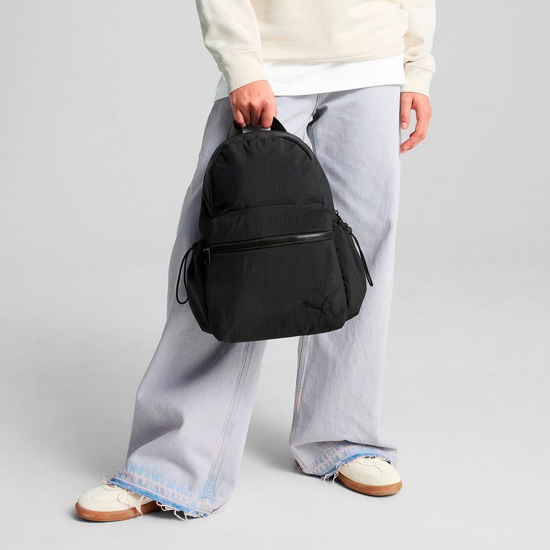 Puma Simple Solid Color Nylon Backpack Women backpacks Black 091277-01