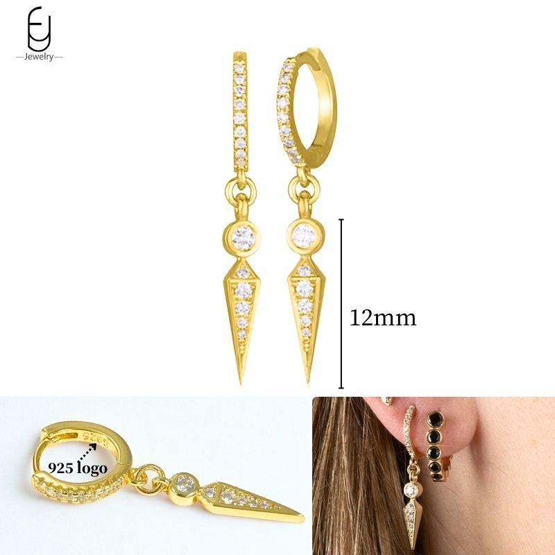 925 Silver Ear Needle White Crystal Gold Earrings for Women Luxury Water drop/Heart/Flower Pendant Earring Fine Jewelry