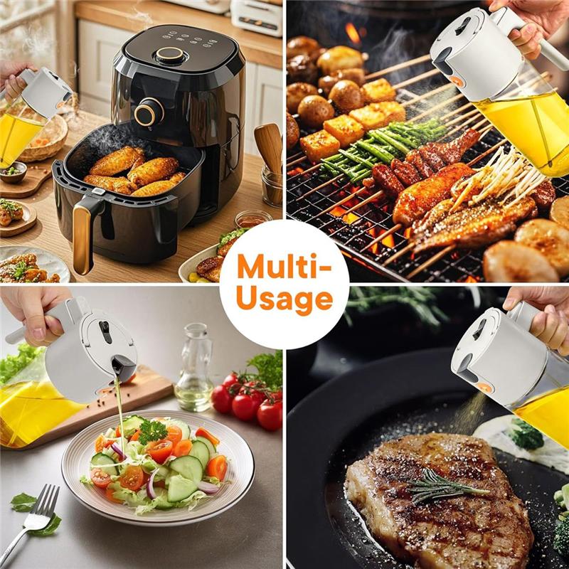 A25F-2-In-1 Oil For Cooking & Olive Oil Dispenser Bottle, 600Ml/21Oz Glass Oil Mister With Even & Adjustable Portion Control