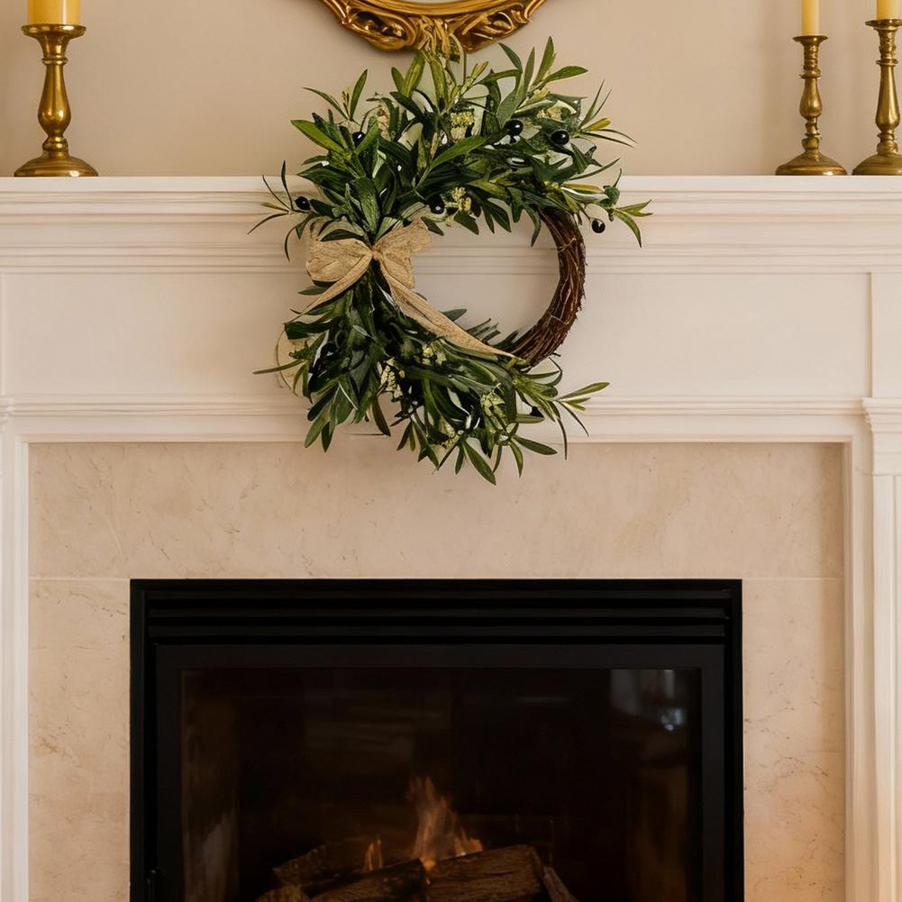 Artificial Olive Leaf Wreath Green Olive Branches With Spring Floral Accents, Farmhouse Wall Door Wedding Arch Window Hanging