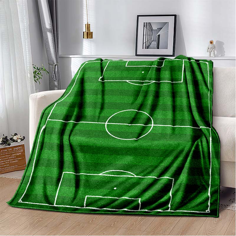 Soccer Football Field Print Flannel Blanket Soft Warm Throw Sofa Bedroom Game Room Birthday Gift Indoor Home Bedding Decor