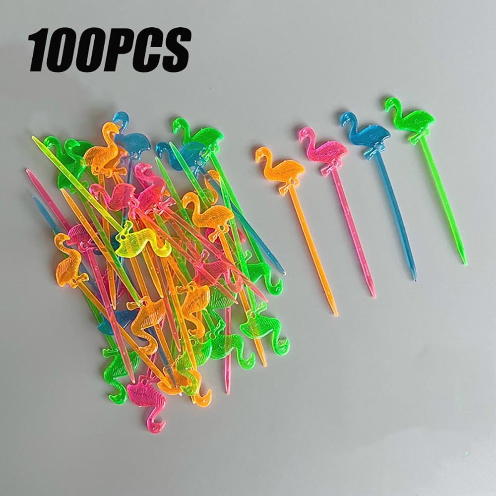 100Pcs Animal Flamingo Heart Party Supplies Food Pick Buffet Fruit Fork Snack Cake Dessert Salad Sticks Cocktail Toothpick Skewe