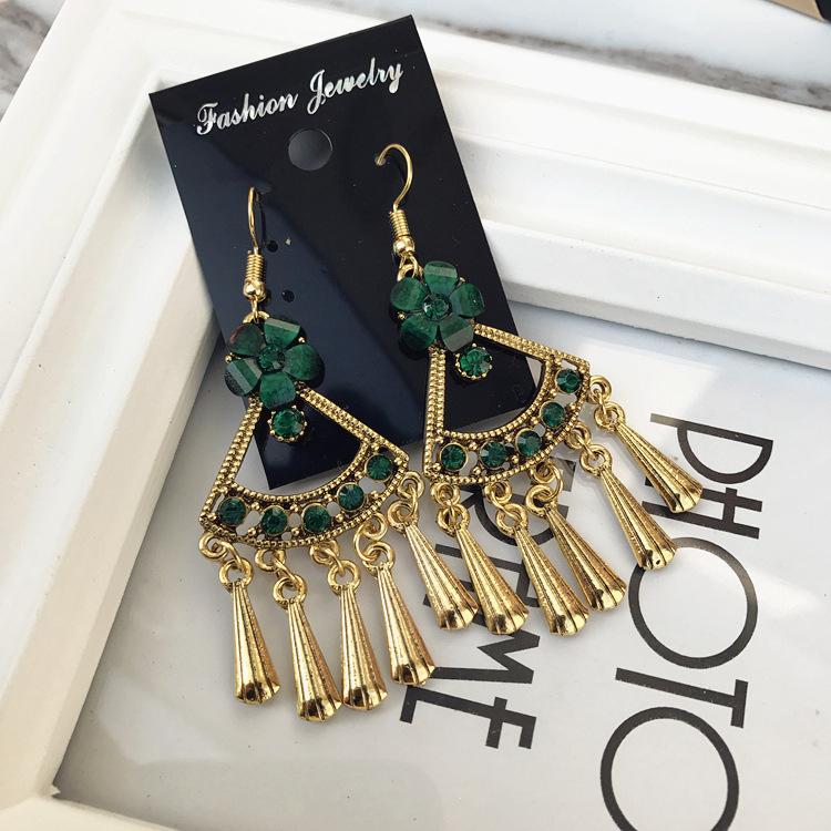 Vintage court gem set earrings long temperament bohemian earrings niche earrings women