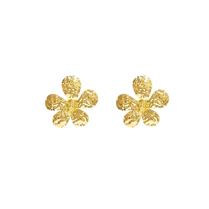 Metal flower stud earrings female cold wind design gold earrings year retro ears