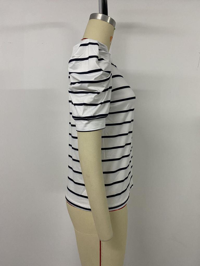 Summer 2026 New Arrivals: Simple Style Puff Sleeve Striped Women's T-shirt