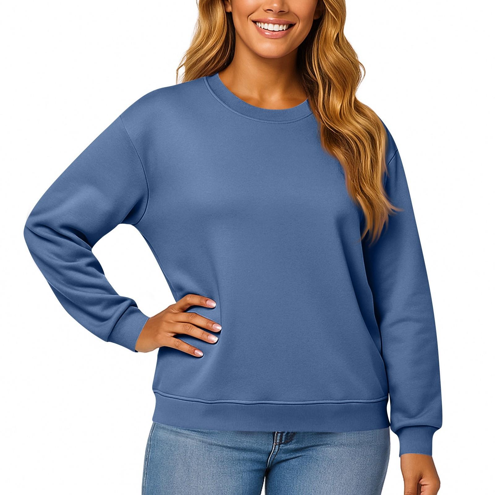 

Women s And Men s Fashion Solid Color Long Sleeved Round Neck Pullover With Pockets Casual Adult Sweatshirt Top S