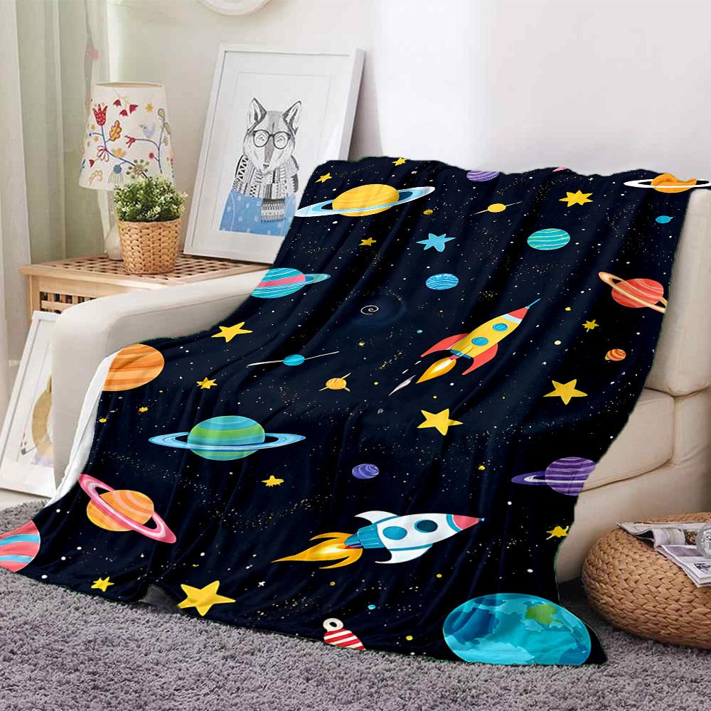 1pc Space Adventure Blanket, Lightweight Flannel Throw Blanket For Sofa, Bed, Travel, Camping, Living Room, Office, Couch, Chair, And Bed