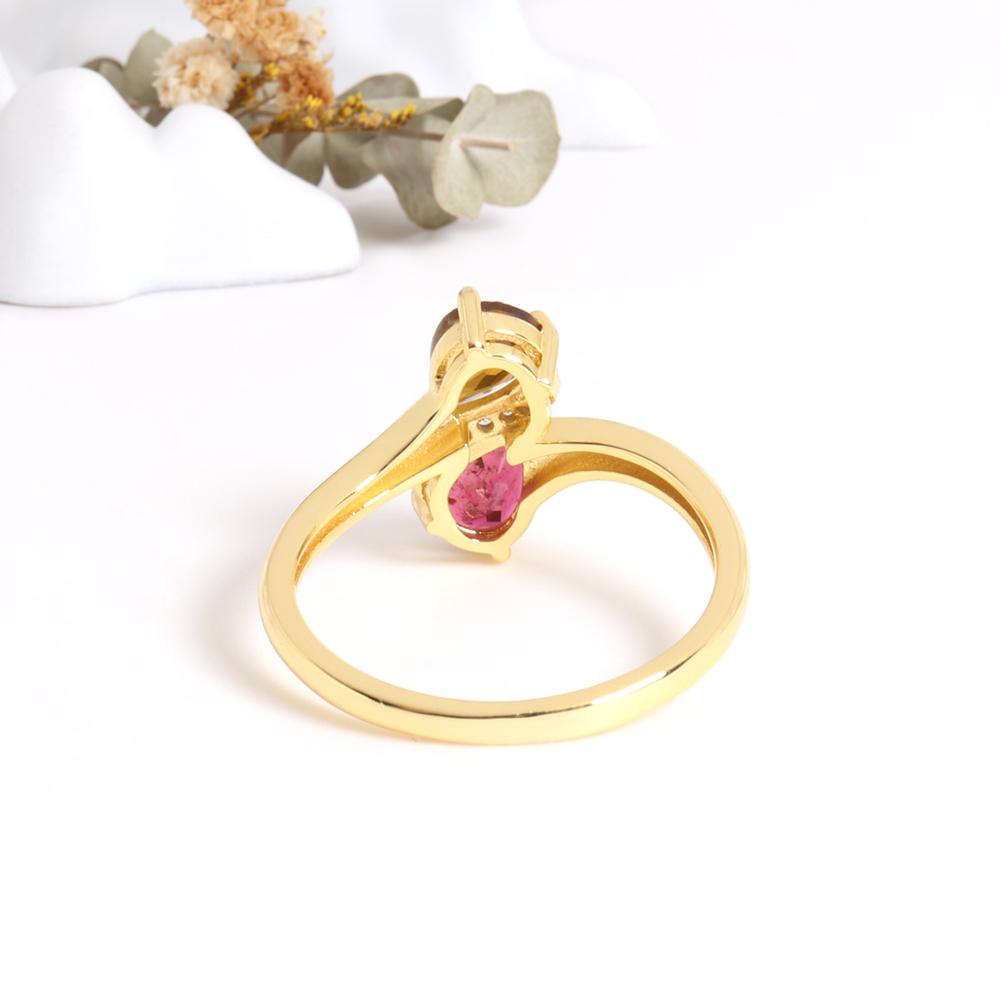 Schlichtes Design Leichter Luxus Edelstein Natürlicher Turmalin 18K Gelbgold Sterlingsilberring für Frauen und Mädchen feines Geschenk
