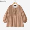 ZANZEA Women Loose Round Neck 3/4 Sleeve Casual Print Blouse