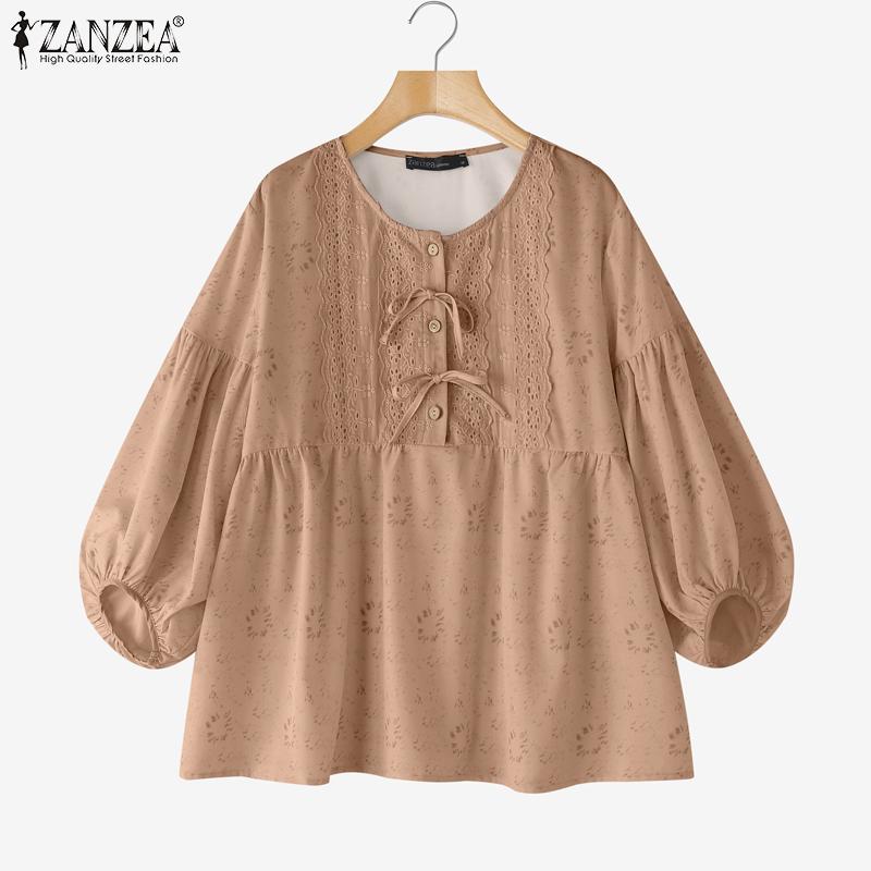 ZANZEA Dámská volná halenka s kulatým výstřihem a 3/4 rukávy s ležérním potiskem