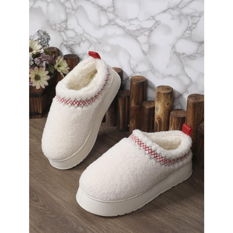 Thick Soles Wear Winter Headscarf Half Slippers, New Ethnic Style Lace Wool Semi-support Snow Cotton Slippers
