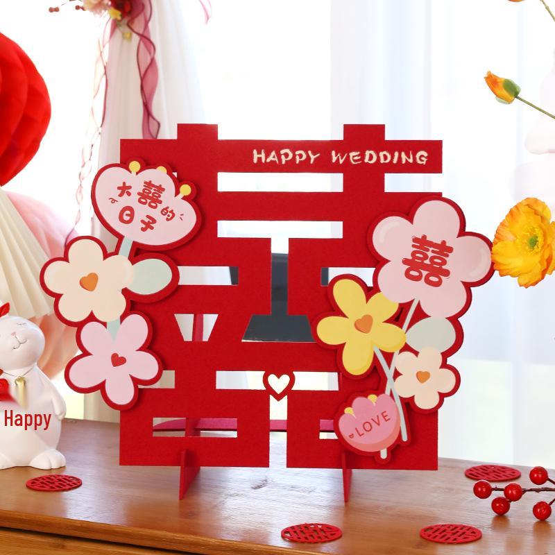 3D Double Happiness Ornament: Wedding Room & Banquet Decoration Fresh and Elegant Double Happiness Ornament