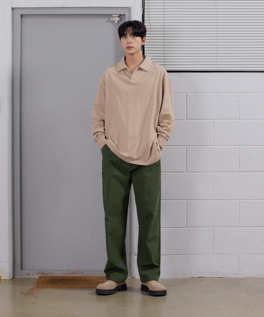 Keonsebbi Wide Fatigue Work Pants Khaki