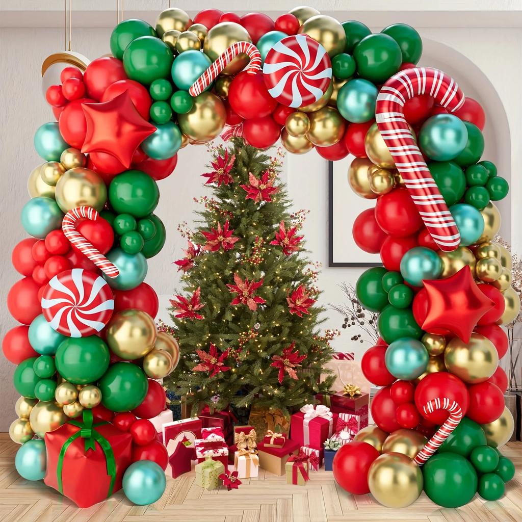 5-139pcs Christmas DIY Decoration Christmas Balloon Set Cane Candy Elk Ginger People Flower Wreath Arched Decoration