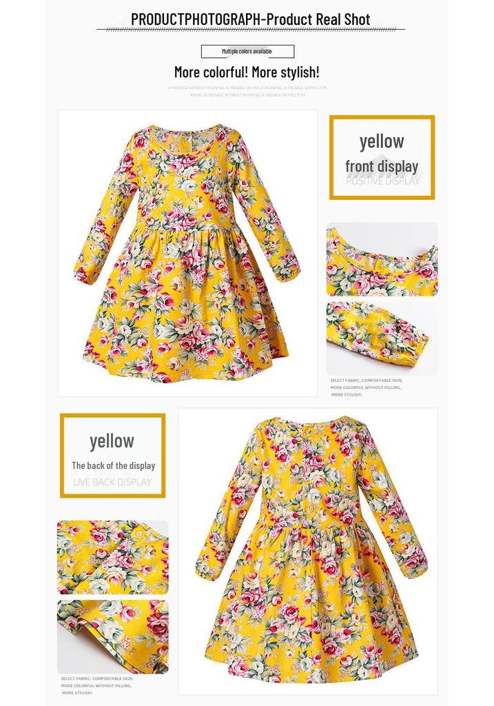 Spring/Autumn Floral Cotton Long-Sleeve Princess Dress for Girls