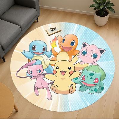 1pc Pokemon Characters Round Chair Mat Area Rug - Non-Slip, Floor Mat for Office, Bedroom, Home Decor Christmas Gift P0811247