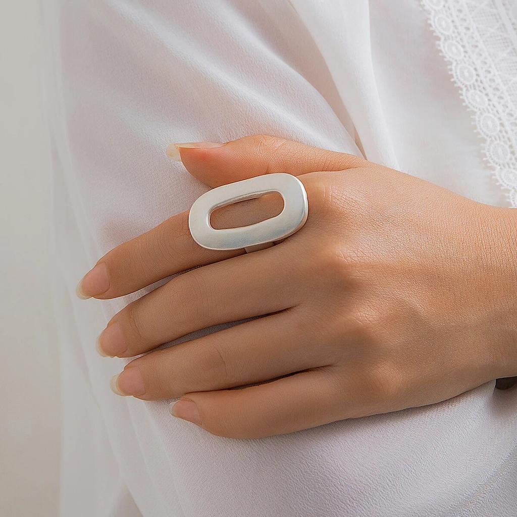 Exaggerated Big Hollow Out Geometric Oval Rings for Women Creative Adjustable Finger Matte Rings Fashion Statement Jewelry Girls