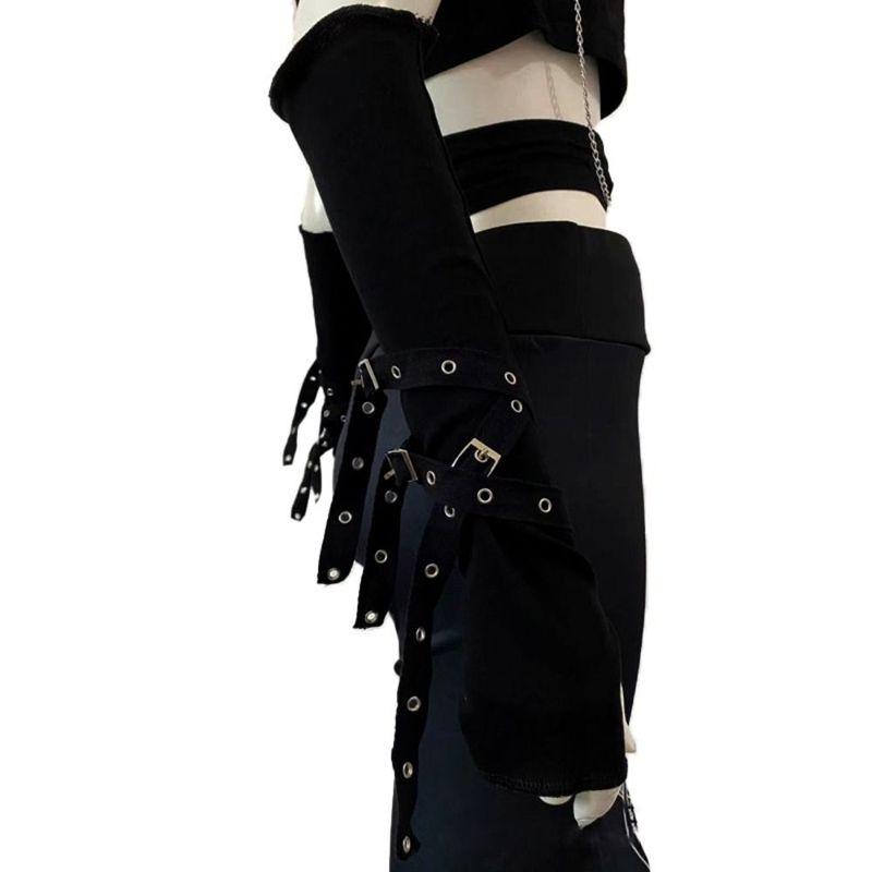 Scaldamani Gotico a Mezza Dita Stile Harajuku Nero Freddo Unisex Polsino Guanti Punk Design con Fibbia Manica Parasole Streetwear