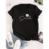 Flower & Letter Print Crew Neck T-Shirt Casual Short Sleeve T-Shirt For Summer Women's Clothing Kawaii 90s Korean Female Tops