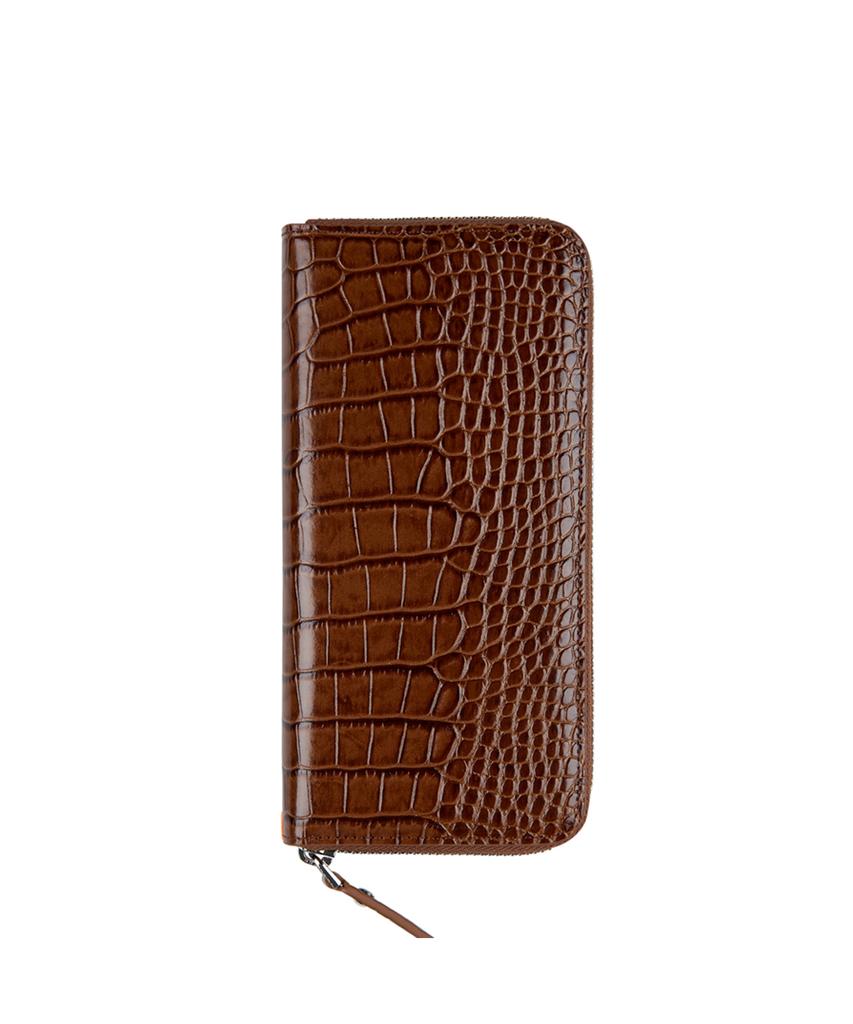 Lmn3011 Crocodile Embossed Long Wallet - Tan Brown