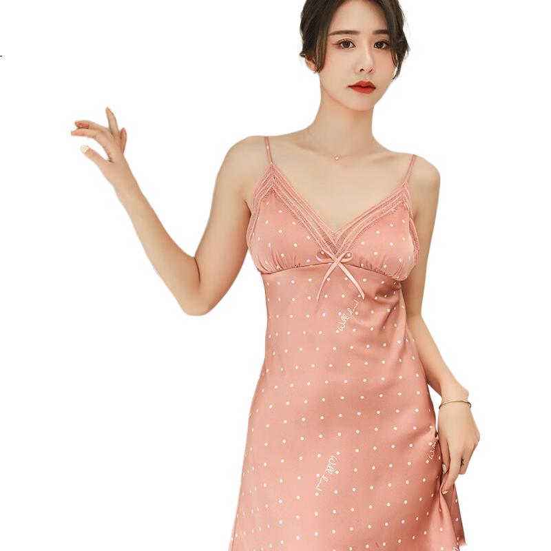 LangSha Satin Nightgown for Women, Thin Loose-Fitting Sexy Spaghetti Strap Dress, Valentine's Day Simple Romantic Ladies Sleepwear Loungewear