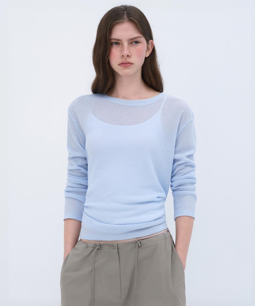 MUSINSA STANDARD WOMAN Women'S Linen-Like Long-Sleeve Knit T-Shirt [Sky Blue]
