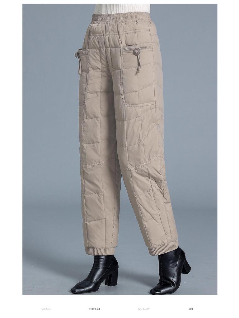 Women's Windproof Warm Bootcut Pants: Italian Lightweight, Fashionable, Versatile, and Casual with Spliced Design.