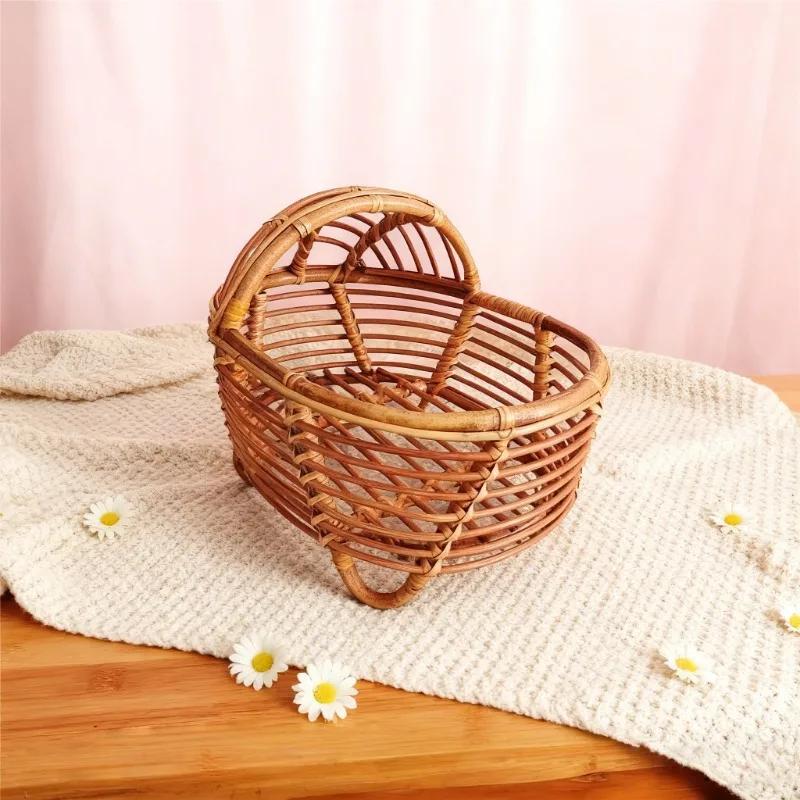 Handgefertigtes Vintage Holz Rattan Posing Bett Neugeborenen Fotografie Requisiten Hintergrund Zubehör Für Baby Jungen Mädchen Säugling Aufnahmen