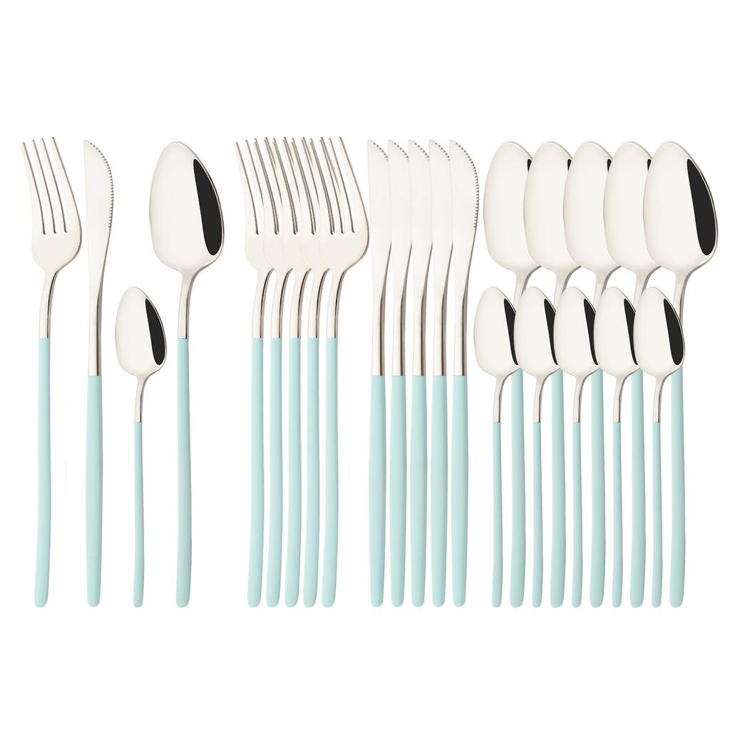 Rainbow 18/10 Stainless Steel Dinnerware Set Kitchen Flatware Tableware Sets Knife Fork Spoon Tea Spoon Cutlery Set Service for 6