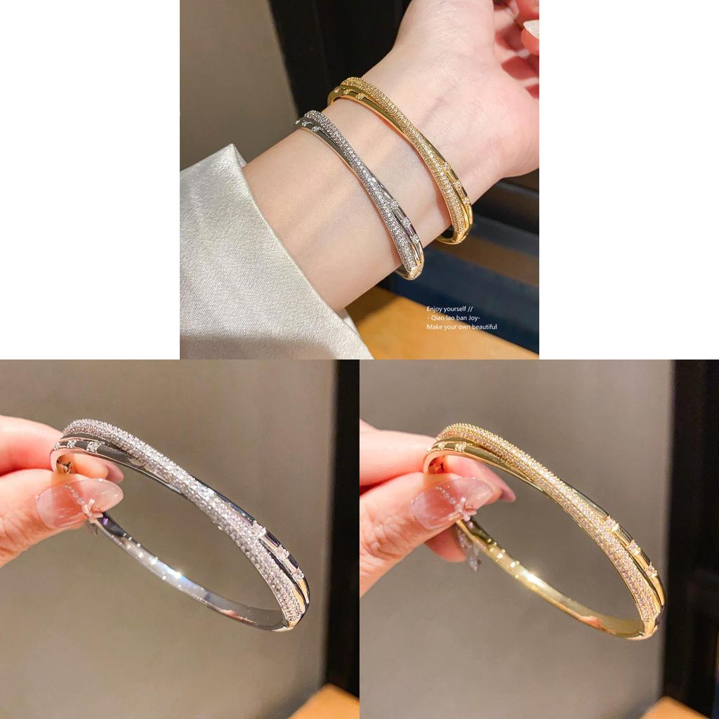 Geometric Zircon Cross Cuff Bracelet In 18k Gold Plating For Women