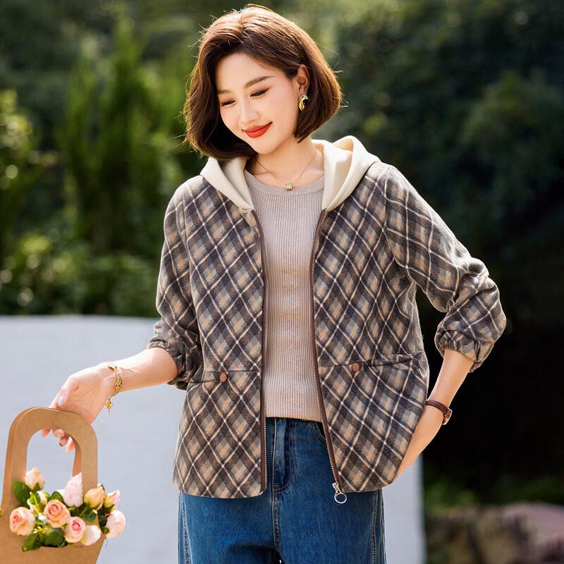 Women's Plaid Hooded Casual Top Jacket