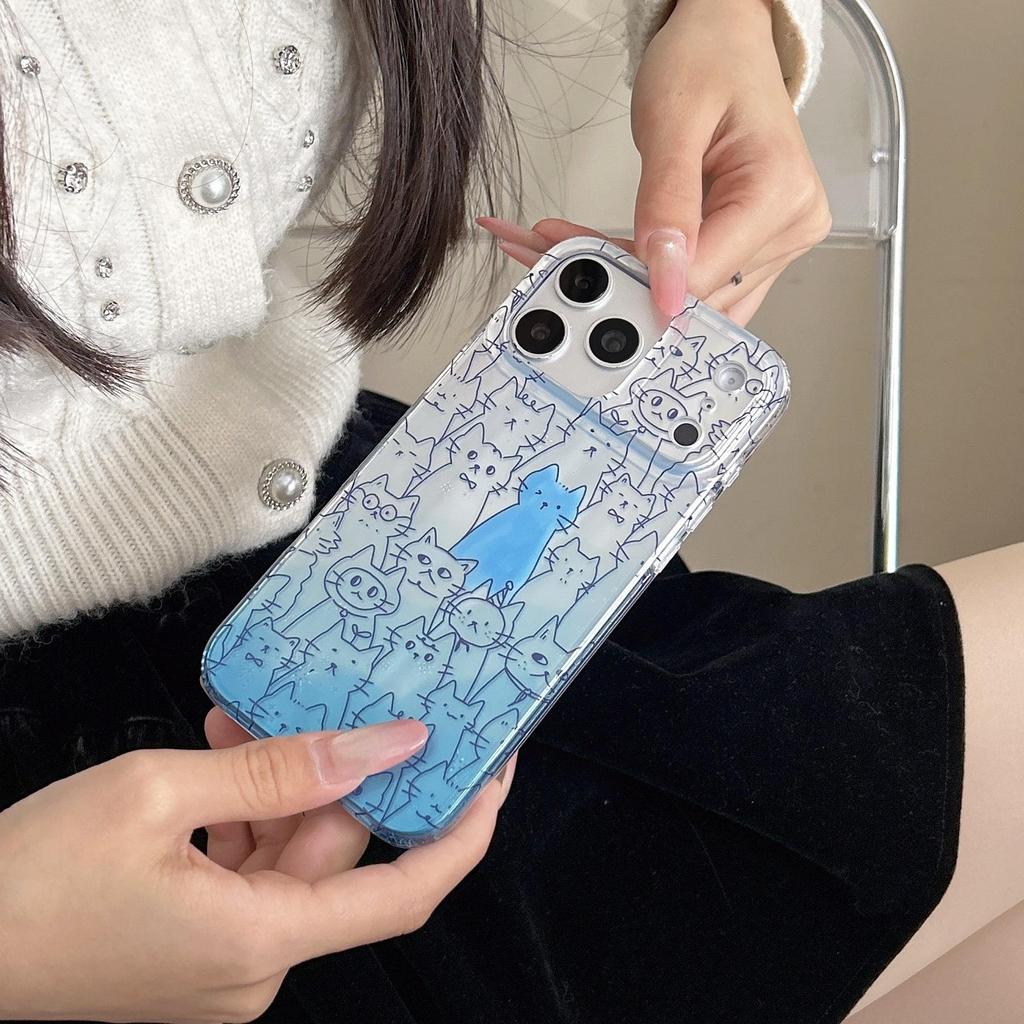 Blue Cat Design Phone Case for iPhone 16/17 Pro Max (Laser IMD 15/14)