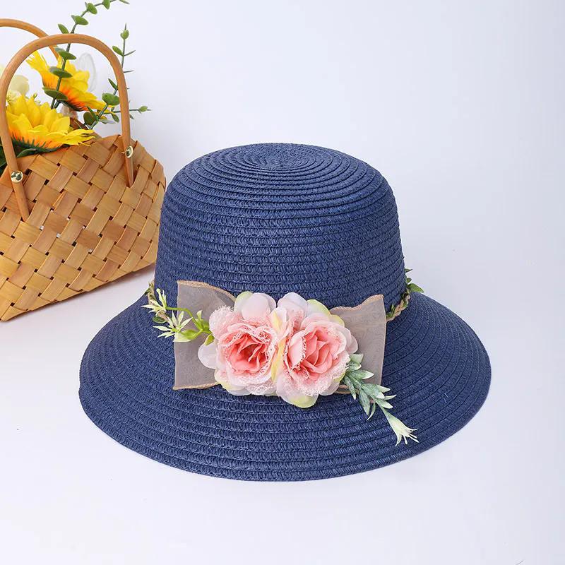 

WTEMPO Повседневные дышащие шляпы от солнца с цветком, женские летние широкополые универсальные солнцезащитные шляпы для отдыха на природе 1pc