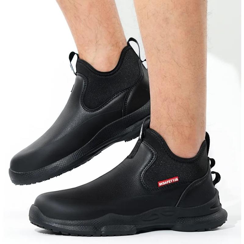 kitchen safety shoes black for chef anti-slip waterproof kitchen boots leather work shoes lightweight safety sneaker for men