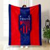 FC Tokyo Logo Striped Design Printed Flannel Blanket for Bedroom, Living Room, Sofa, and Nap