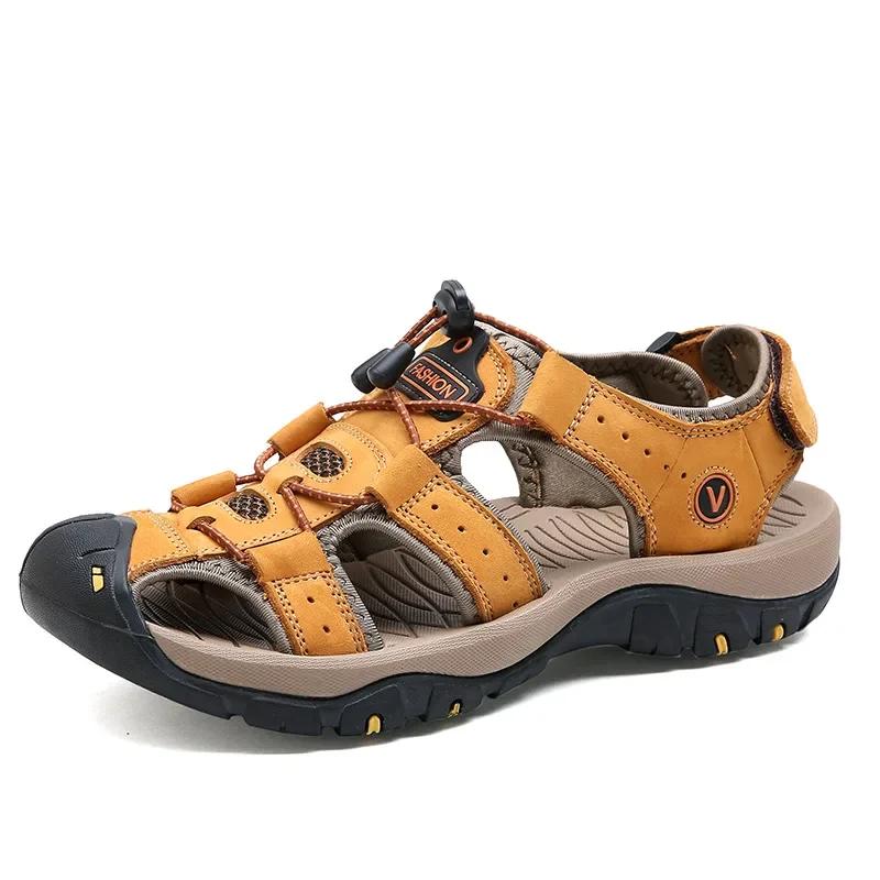 

Summer Men Sandals Genuine Leather Mens Casual Shoes Outdoor Men Leather Sandals for Men Beach Shoes Roman Shoes Plus Size 37-48 38