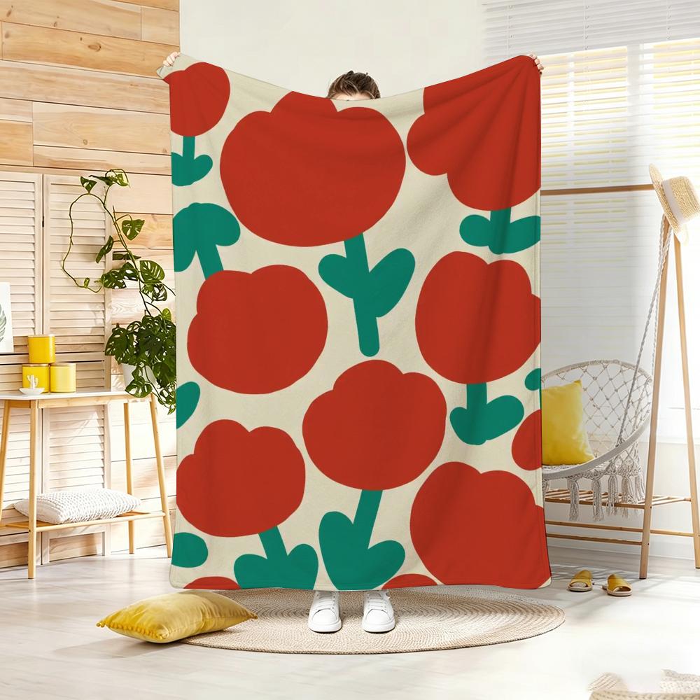 Pastel Cute Abstract Floral Throw Lightweight 240g Flannel Blanket Soft Skin-friendly for Summer Cooling 75x90cm