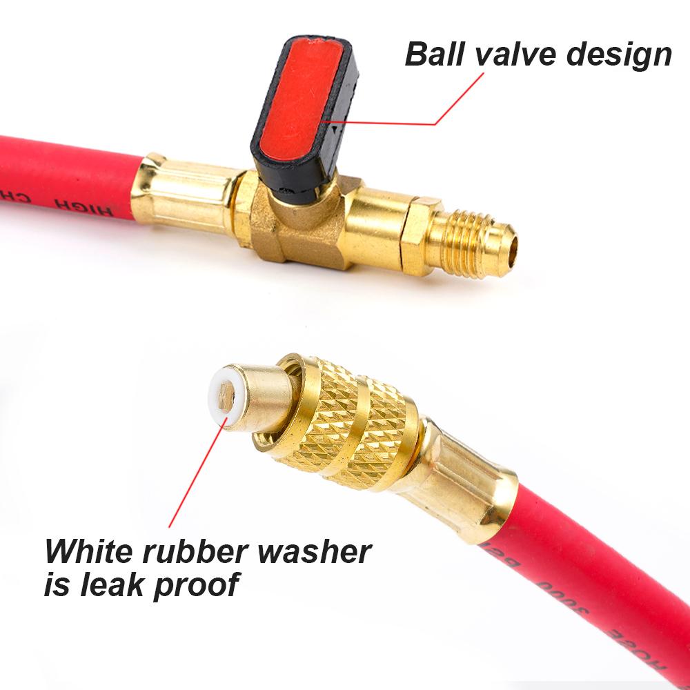 R134A  Car Refrigeration Air Conditioning AC Diagnostic Manifold Pressure Gauge Hoses Tool With Ball Valve Tricolor Tube Kit