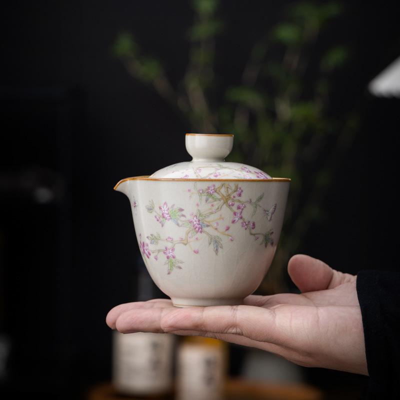 Ru Kiln Travel Set One Pot Three Cups Portable Quick Outdoor Tea Drinking Single Ceramic Teapot Cup