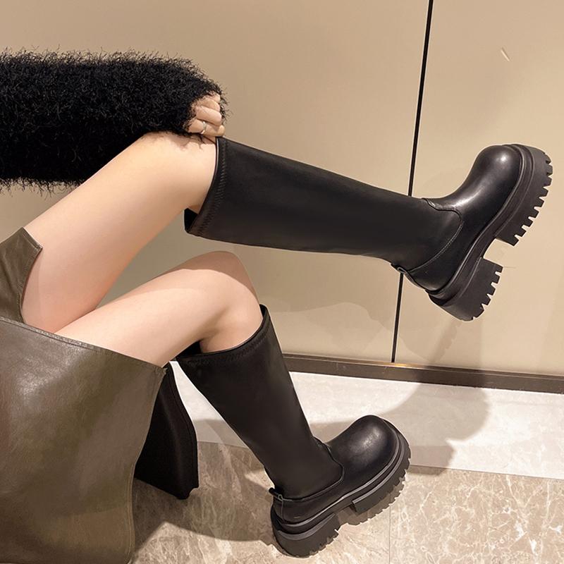 Fashion Ladies Elegant Boots Round Head Solid Color 2024 Hot Sale New Autumn Winter Fashion Women Knee Length Shoes Botines Mujer