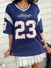 Damen Y2K Sommer Neu Netz Atmungsaktiv Jersey T-Shirt V-Ausschnitt Schulterfrei Digital Bedruckt Sexy Outfit Kurzarm lässiges Oberteil