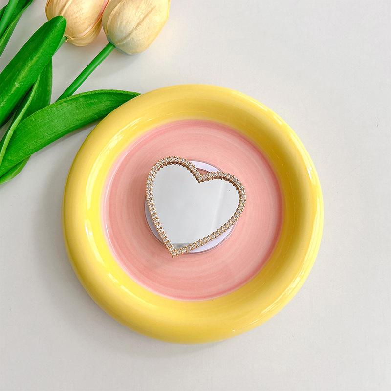 

Rhinestone Glass Mirror Advanced Sense Mobile Phone Airbag Bracket Back Sticker Love Flower Square Makeup Mirror Portable