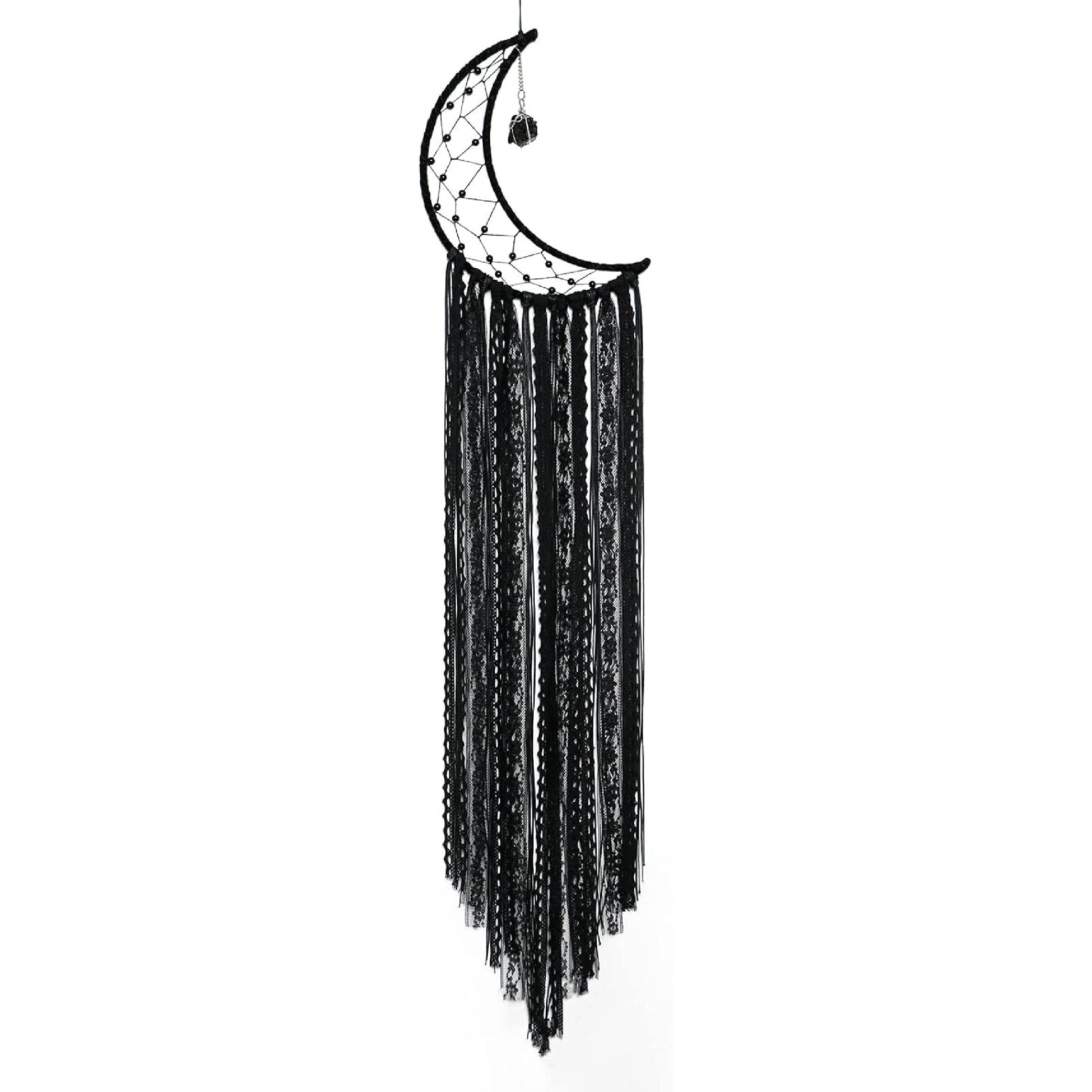 Dream Catcher Black Moon Dream Catchers with Crystal Stone, Handmade Gothic Wall Hanging, Witchy Woven Boho Decor for Bedroom Bohemian Home чёрный
