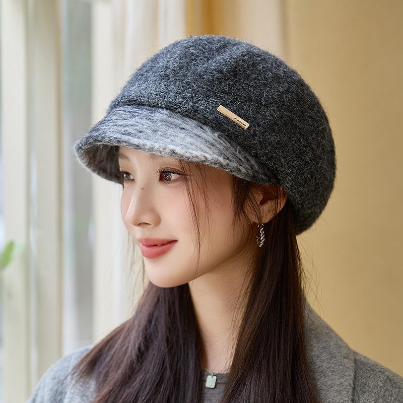 

Осень и Зима Элегантный Шерстяной Берет Ретро Повседневная Утепленная Шапка Уличная Ветрозащитная Теплая Шляпа Художника one size темно-серого