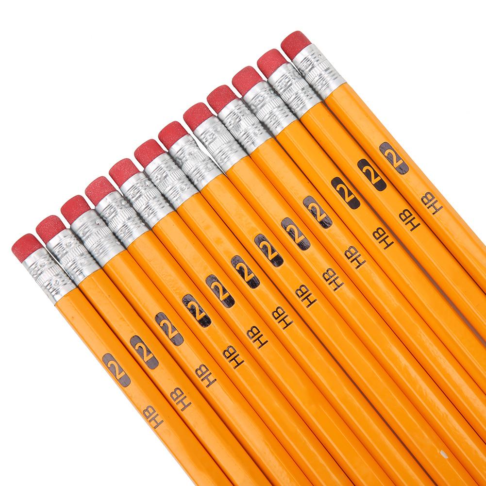144PCS Yellow Rod with Eraser HB Pencil Set Environmental Stationery Painting Tool