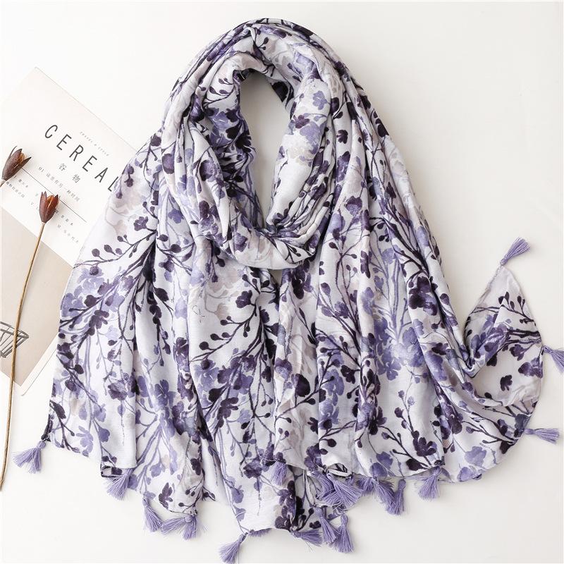 New Women Fashion Luxury Aztec Floral Tassel Viscose Scarf Lady Print Soft Shawls and Wraps Pashmina Muslim Hijab Snood 180*90Cm