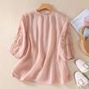 Women's Ramie Short-sleeved T-shirt Heavy Embroidery Lace Thin Cotton and Linen Shirt Top
